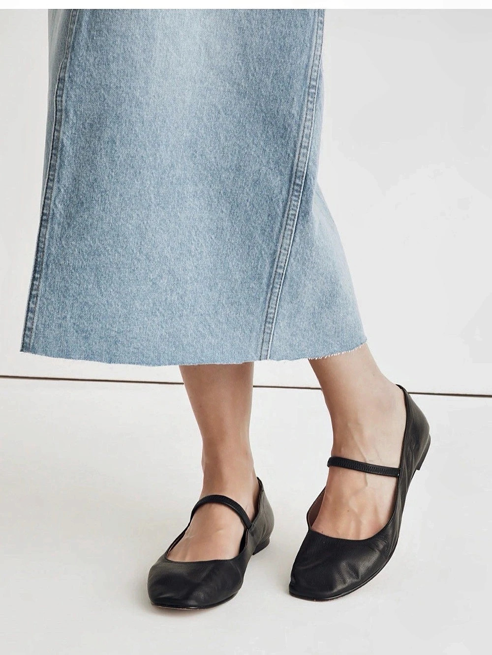 Madewell The Greta Mary Jane Flat In True Black Leather -  Size 9